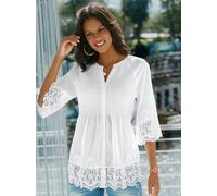 Spitzenbluse LADY, Damen, Gr. 46, weiß (wollweiß), 100% Baumwolle, Spitze:100% Baumwolle, unifarben, Rundhals, Blusen Spitzenbluse (48111931-46) wollweiß