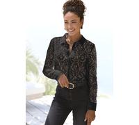 Spitzenbluse LASCANA, Damen, Gr. 34, schwarz, Spitze, Obermaterial: 55% Baumwolle, 45% Polyamid. Einsatz: 100% Viskose, unifarben, figurumspielend hüftlang, Blusen Spitzenbluse, mit Hemdblusenkragen, 