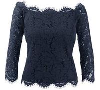 Spitzenbluse, Damen, Gr. 36, blau (nachtblau), 55% Polyester, 45% Polyamid, PATRIZIA DINI BY HEINE, unifarben, U-Boot-Ausschnitt, Blusen Spitzenbluse (26303406-36) nachtblau