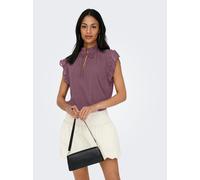 Spitzenbluse ONLY "ONLLANDAU DOBBY FRILL V-NECK TOP WVN", Damen, Gr. L, rose braun, Web, Obermaterial: 100% Polyester, unifarben, normal, Blusen Spitzenbluse, Kunstfaser (44430445-L) rose braun