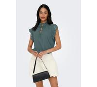 Spitzenbluse ONLY "ONLLANDAU DOBBY FRILL V-NECK TOP WVN", Damen, Gr. S, balsam grün, Web, Obermaterial: 100% Polyester, unifarben, normal, Blusen Spitzenbluse, Kunstfaser (51445159-S) balsam grün