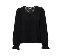 Spitzenbluse ONLY "ONLMETTE L/S LACE TOP WVN", Damen, Gr. XS, schwarz, Web, Obermaterial: 100% Polyester, unifarben, regular fit normal, V-Ausschnitt, Blusen Spitzenbluse, Kunstfaser, regular fit (206