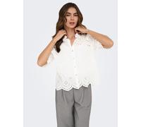 Spitzenbluse ONLY "ONLVALAIS S/S SHIRT WVN NOOS", Damen, Gr. XL, cloud dancer, Web, Obermaterial: 100% Baumwolle, unifarben, loose fit normal, gewellter Abschluss, Blusen Spitzenbluse, Baumwolle, loos