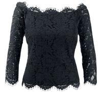 Spitzenbluse, Damen, Gr. 38, schwarz, 55% Polyester, 45% Polyamid, PATRIZIA DINI BY HEINE, unifarben, U-Boot-Ausschnitt, Blusen Spitzenbluse (44135658-38) schwarz