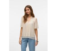 Spitzenbluse VERO MODA "VMLEAH SS LACE TOP WVN GA NOOS", Damen, Gr. M, grau (pumice stone), Web, Obermaterial: 100% Polyester, unifarben, relaxed fit, Rundhals, Blusen Spitzenbluse (90596827-M) pumice
