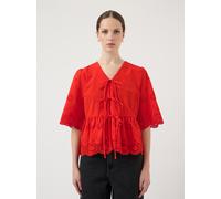 Spitzenbluse Y.A.S "YASCORNELIA 2/4 TIE TOP S. NOOS", Damen, Gr. 36, fiery rot, Web, Obermaterial: 100% Baumwolle, unifarben, regular fit kurz, V-Ausschnitt, Blusen Spitzenbluse, Baumwolle, regular fi