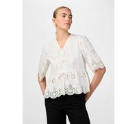 Spitzenbluse Y.A.S "YASCORNELIA 2/4 TIE TOP S. NOOS", Damen, Gr. 42, weiß (star weiß), Web, Obermaterial: 100% Baumwolle, unifarben, regular fit kurz, V-Ausschnitt, Blusen Spitzenbluse, Baumwolle, reg