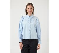 Spitzenbluse Y.A.S "YASZIMIA LS SHIRT S. NOOS", Damen, Gr. 40, skyway, Web, Obermaterial: 100% Baumwolle, unifarben, normal, Blusen Spitzenbluse (24009831-40) skyway
