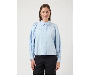 Spitzenbluse Y.A.S "YASZIMIA LS SHIRT S. NOOS", Damen, Gr. 40, skyway, Web, Obermaterial: 100% Baumwolle, unifarben, normal, Blusen Spitzenbluse (24009831-40) skyway