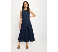 Spitzenkleid BUFFALO "in Maxilänge mit modischer Lochstickerei", Damen, Gr. 34, N-Gr, blau (marine), Web, Obermaterial: 100% Baumwolle. Futter: 100% Viskose, unifarben, figurumspielend knöchelfrei, Ru