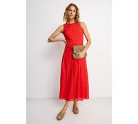 Spitzenkleid BUFFALO "in Maxilänge mit modischer Lochstickerei", Damen, Gr. 36, N-Gr, rot, Web, Obermaterial: 100% Baumwolle. Futter: 100% Viskose, unifarben, figurumspielend knöchelfrei, Rundhals, Kl