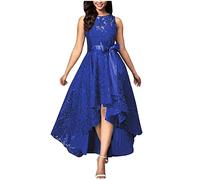 Spitzenkleid Damen Elegant, Cocktailkleid Damen Lang,Festliche Klieder Damen Rüschen Ärmellos V-Ausschnitt Hohe Taille Gürtel Spitzen Klied Abendkleid Hochzeit Brautjungfernkleider Partykleid