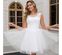 Spitzenkleid für festliche Anlässe, kurzes Hochzeitskleid, weißes Mesh-Kleid, Abschlussballkleid, Hochzeitsgast-Kleid, weißes Kleid für Frauen, Brautk