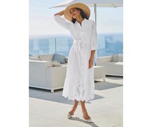 Spitzenkleid HEINE "Spitzen-Kleid", Damen, Gr. 40, Normalgrößen, ecru, 100% Baumwolle, unifarben, lang, V-Ausschnitt, Kleider (46791133-40) ecru