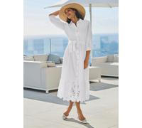 Spitzenkleid HEINE "Spitzen-Kleid", Damen, Gr. 42, Normalgrößen, ecru, 100% Baumwolle, unifarben, lang, V-Ausschnitt, Kleider (46791133-42) ecru