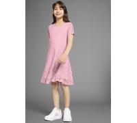 Spitzenkleid KIDSWORLD "Jerseykleid mit aufwendiger Spitze", Mädchen, Gr. 92/98, N-Gr, rosa, Spitze, Obermaterial: 95% Polyester, 5% Elasthan. Futter: 95% Baumwolle, 5% Elasthan, unifarben, ausgestell