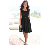 Spitzenkleid LASCANA, Damen, Gr. 46, N-Gr, schwarz, Spitze, Obermaterial: 98% Polyamid, 2% Elasthan. Futter: 95% Viskose, 5% Elasthan, unifarben, festlich, figurumspielend ca. Mitte Oberschenkel, Rund