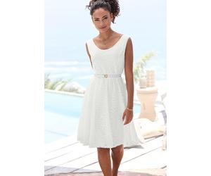 Spitzenkleid LASCANA, Damen, Gr. 46, N-Gr, weiß, Spitze, Obermaterial: 98% Polyamid, 2% Elasthan. Futter: 95% Viskose, 5% Elasthan, unifarben, festlich, figurumspielend ca. Mitte Oberschenkel, Rundhal