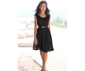 Spitzenkleid LASCANA "mit breiten Trägern und tiefem Rundhalsausschnitt", Damen, Gr. 46, N-Gr, schwarz, Spitze, Obermaterial: 98% Polyamid, 2% Elasthan. Futter: 95% Viskose, 5% Elasthan, unifarben, fe
