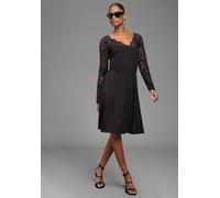 Spitzenkleid LAURA SCOTT "mit elastischer Taille", Damen, Gr. 38, N-Gr, schwarz, Jersey, Obermaterial: 95% Viskose, 5% Elasthan, unifarben, figurbetont kniefrei, V-Ausschnitt, Kleider, aus Viskose-Jer