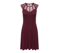 Spitzenkleid ONLY "ONLEMILIE S/L FIT AND FLARED DRES CS JRS", Damen, Gr. S, N-Gr, rot (port royale detail:port royale lace), Jersey, Obermaterial: 95% Viskose, 5% Elasthan, unifarben, regular fit kurz