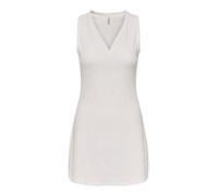 Spitzenkleid ONLY "ONLSMILLA S/L V-NECK DRESS JRS", Damen, Gr. L, N-Gr, cloud dancer, Jersey, Obermaterial: 95% Polyester, 5% Elasthan, unifarben, regular fit kurz, V-Ausschnitt, Kleider, Materialmix,
