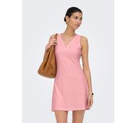 Spitzenkleid ONLY "ONLSMILLA S/L V-NECK DRESS JRS", Damen, Gr. L, N-Gr, rosa (rosy touch), Jersey, Obermaterial: 95% Polyester, 5% Elasthan, unifarben, regular fit kurz, V-Ausschnitt, Kleider, Materia