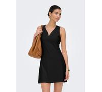 Spitzenkleid ONLY "ONLSMILLA S/L V-NECK DRESS JRS", Damen, Gr. XS, N-Gr, schwarz, Jersey, Obermaterial: 95% Polyester, 5% Elasthan, unifarben, regular fit kurz, V-Ausschnitt, Kleider, Materialmix, reg