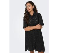 Spitzenkleid ONLY "ONLVALAIS S/S DRESS WVN NOOS", Damen, Gr. XS, N-Gr, schwarz, Web, Obermaterial: 100% Baumwolle, unifarben, loose fit kniefrei, Kleider (36571318-XS) schwarz