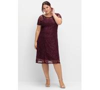 Spitzenkleid SHEEGO "Spitzenkleid", Damen, Gr. 58, Normalgrößen, lila (aubergine), Spitze, 100% Polyamid, unifarben, knielang, Rundhals, Kleider (44971207-58) aubergine
