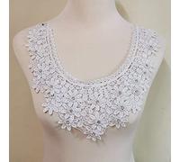 Spitzenkragen mit weißen Perlen, Stickerei, Blume, Spitze, zum Selbermachen, Nähen, Basteln, Deko, 1 Stück (weiß)