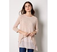 Spitzenshirt APRICOT "Glänzendes Mesh-Tunika-Oberteil", Damen, Gr. M (38), grau (stein), Strick, Obermaterial: 46% Polyacryl PAN. 45% Polyamid PA. 9% Polyester PES., uni, Gerippt, Blusen (18107717-38)