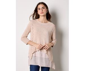 Spitzenshirt APRICOT "Glänzendes Mesh-Tunika-Oberteil", Damen, Gr. S (36), grau (stein), Strick, Obermaterial: 46% Polyacryl PAN. 45% Polyamid PA. 9% Polyester PES., uni, Gerippt, Blusen (18107717-36)