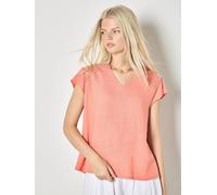 Spitzenshirt APRICOT "T-Shirt mit Häkel-Einsatz", Damen, Gr. M (38), rot (koralle), gewebt, Obermaterial: 82% Viskose CV. 18% Leinen LI., unifarben, Nicht angegeben, V-Ausschnitt, Tops (94050462-38) k