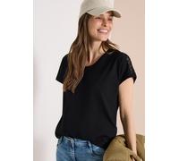 Spitzenshirt CECIL, Damen, Gr. S (38), schwarz, Web, 100% Baumwolle, unifarben, comfort fit normal, V-Ausschnitt, Bündchen, Shirts, aus reiner Baumwolle (85688205-S) schwarz