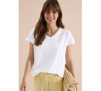 Spitzenshirt CECIL, Damen, Gr. XL (44), weiß, Web, 100% Baumwolle, unifarben, comfort fit normal, V-Ausschnitt, Bündchen, Shirts, aus reiner Baumwolle (43226364-XL) weiß