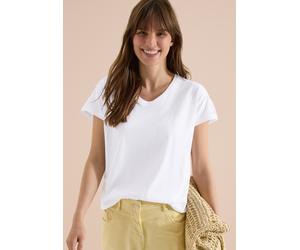Spitzenshirt CECIL, Damen, Gr. XL (44), weiß, Web, 100% Baumwolle, unifarben, comfort fit normal, V-Ausschnitt, Bündchen, Shirts, aus reiner Baumwolle (43226364-XL) weiß