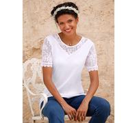 Spitzenshirt CLASSIC BASICS "Rundhals-Shirt", Damen, Gr. 42, weiß, 100% Viskose, Spitze:100% Baumwolle, unifarben, Rundhals, Shirts, Topseller (93314669-42) weiß