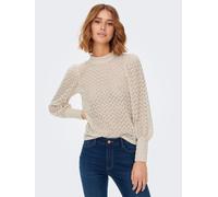 Spitzenshirt JDY "JDYAVERY L/S LACE TOP JRS NOOS", Damen, Gr. L, beige (sandshell), Single Jersey, Obermaterial: 100% Polyester, unifarben, regular fit taillenbedeckt, hoch geschlossener Ausschnitt, P