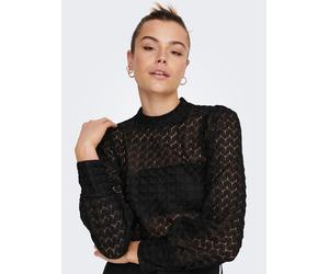 Spitzenshirt JDY "JDYAVERY L/S LACE TOP JRS NOOS", Damen, Gr. M, schwarz, Single Jersey, Obermaterial: 100% Polyester, unifarben, regular fit taillenbedeckt, hoch geschlossener Ausschnitt, Puffärmel l