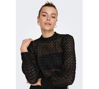 Spitzenshirt JDY "JDYAVERY L/S LACE TOP JRS NOOS", Damen, Gr. S, schwarz, Single Jersey, Obermaterial: 100% Polyester, unifarben, regular fit taillenbedeckt, hoch geschlossener Ausschnitt, Puffärmel l