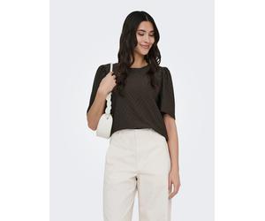 Spitzenshirt JDY "JDYCARLA CATHINKA S/S TOP JRS NOOS", Damen, Gr. S, chocolate braun, Jersey, Obermaterial: 95% Polyester, 5% Elasthan, unifarben, regular fit normal, Rundhals, Shirts, Kunstfaser, reg