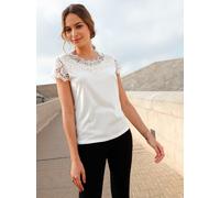 Spitzenshirt LADY "Shirt", Damen, Gr. 38, weiß (wollweiß), 50% Baumwolle, 50% Modal, Spitze:100% Polyester, unifarben, Rundhals, Shirts (31153931-38) wollweiß