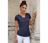 Spitzenshirt LADY "Shirt", Damen, Gr. 46, blau (marine), 95% Polyester, 5% Elasthan, Spitze:100% Polyester, unifarben, V-Ausschnitt, Shirts (64308918-46) marine