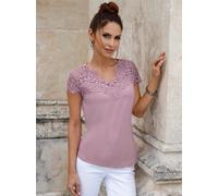 Spitzenshirt LADY "Shirt", Damen, Gr. 50, lila (mauve), 95% Polyester, 5% Elasthan, Spitze:100% Polyester, unifarben, V-Ausschnitt, Shirts (65340726-50) mauve