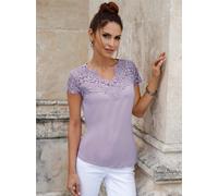 Spitzenshirt LADY "Shirt", Damen, Gr. 52, lila (flieder), 95% Polyester, 5% Elasthan, Spitze:100% Polyester, unifarben, V-Ausschnitt, Shirts (48418555-52) flieder