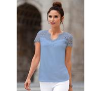 Spitzenshirt LADY "Shirt", Damen, Gr. 54, blau (eisblau), 95% Polyester, 5% Elasthan, Spitze:100% Polyester, unifarben, V-Ausschnitt, Shirts (19777447-54) eisblau