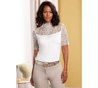 Spitzenshirt LADY "Spitzen-Shirt", Damen, Gr. 40, beige (ecru), 95% Viskose, 5% Elasthan, Spitze:100% Polyester, unifarben, Shirts (78831610-40) ecru