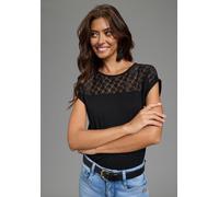 Spitzenshirt LAURA SCOTT, Damen, Gr. 48/50, schwarz, Jersey, Obermaterial: 95% Viskose, 5% Elasthan. Spitze: 95% Polyester, 5% Elasthan, unifarben, figurbetont hüftlang, U-Boot-Ausschnitt, angeschnitt