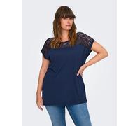 Spitzenshirt ONLY CARMAKOMA "CARFLAKE LIFE S/S MIX TOP JRS NOOS", Damen, Gr. L, blau (naval academy), Jersey, Obermaterial: 100% Viskose, unifarben, normal normal, Rundhals, Shirts, Viskose, regular f